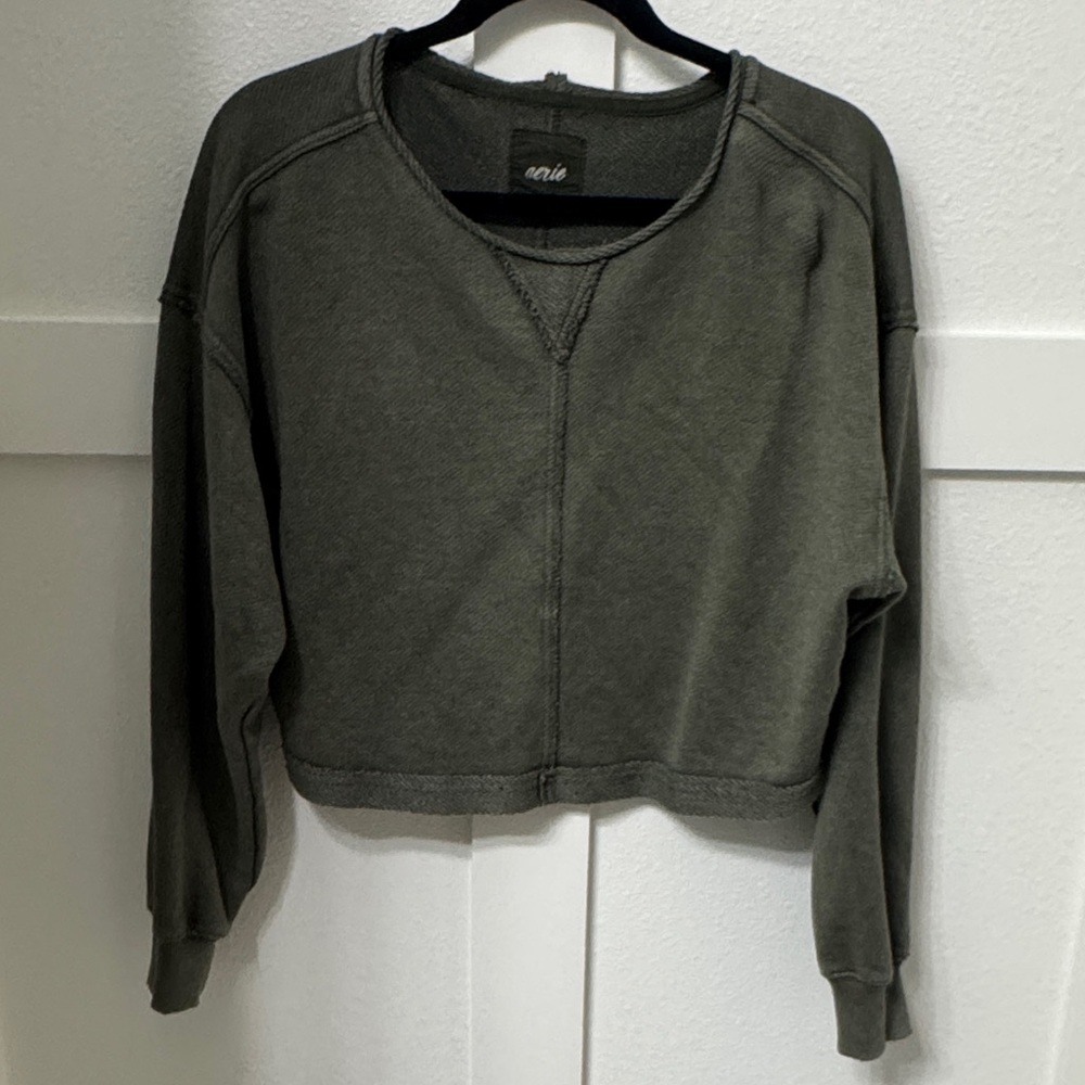 Aerie Olive Green Cropped Sweatshirt